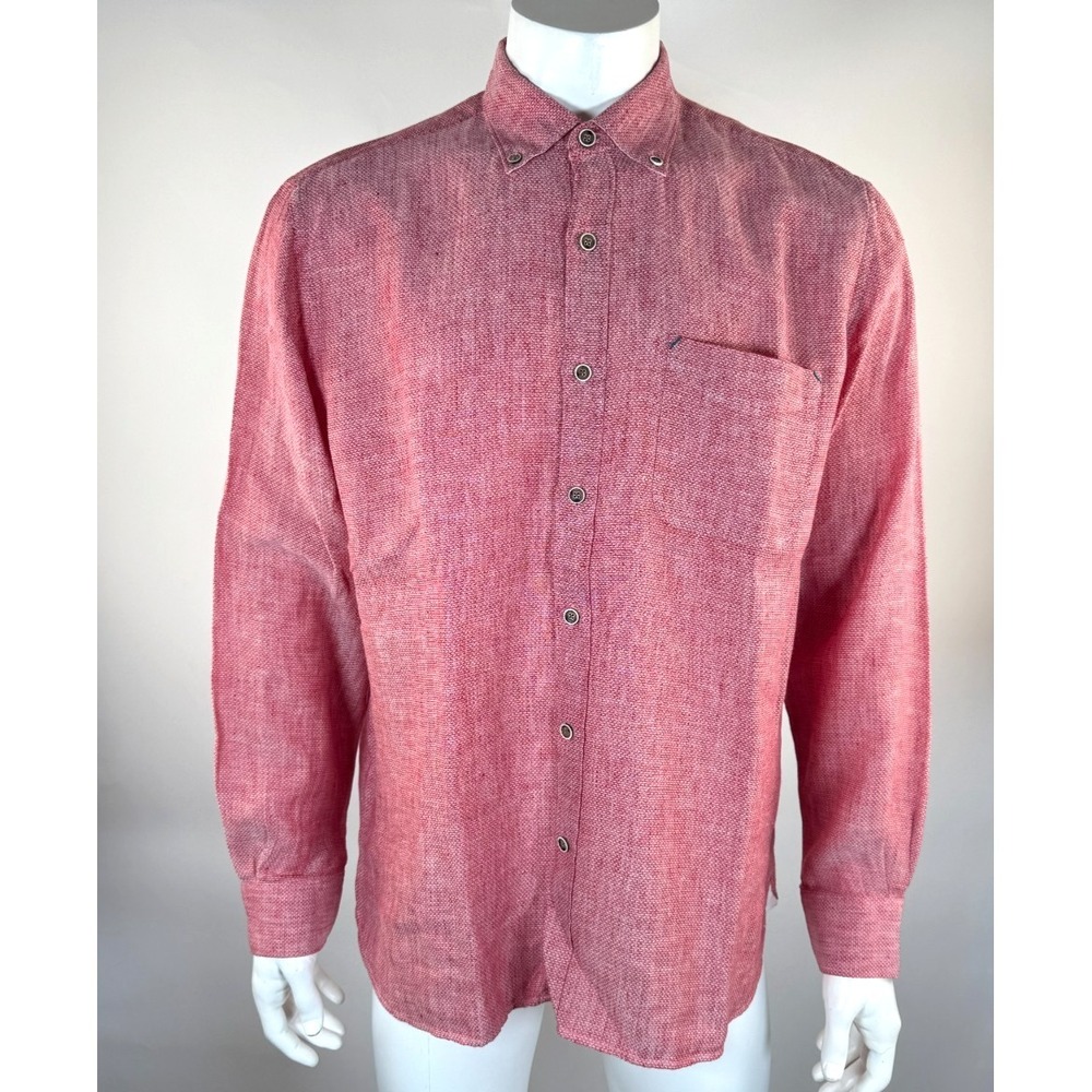 32 Bar Blues Linen Cotton Shirt Mens L EUC Long Sleeve Button-up Collared Red